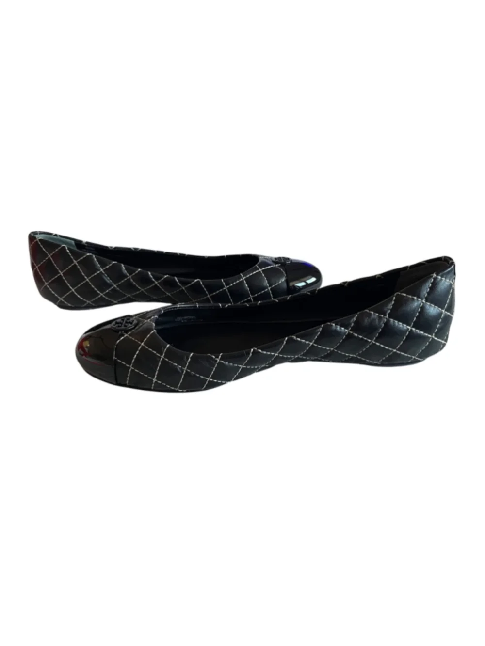 Tory Burch Quilted Leather KAITLIN Ballet Flats in Black w/ White Trim 8.5